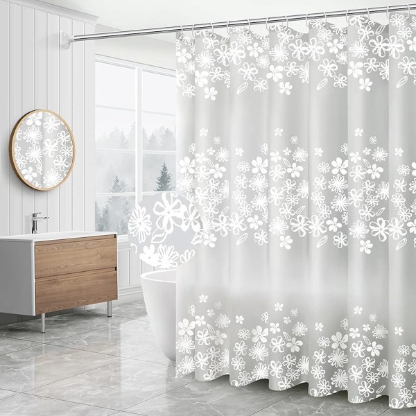 Med 12 krokar, duschdraperi från Peva med blommig mögelbeständig vattentät duschdraperi i polyestertyg (genomskinligt mönster, 180x180 cm)