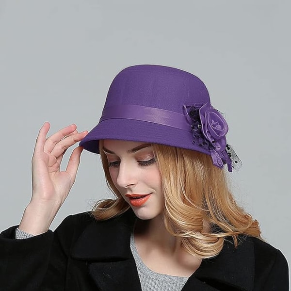 Vintage huopa Cloche Hat Talvi kukkainen Fedora Bucket Hat Bowler Hatut