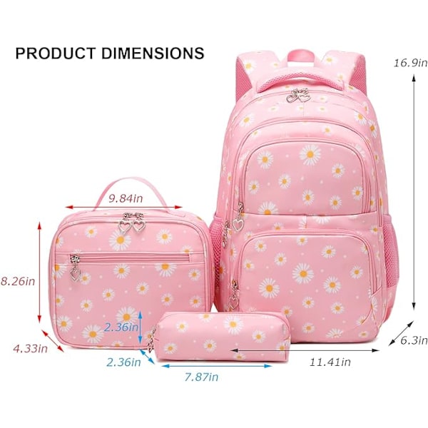 Koulureppu teini-ikäisille koululaukut lasten reput tytöille pojille 3 kpl reppusetti lounaslaukku + penaali Pink