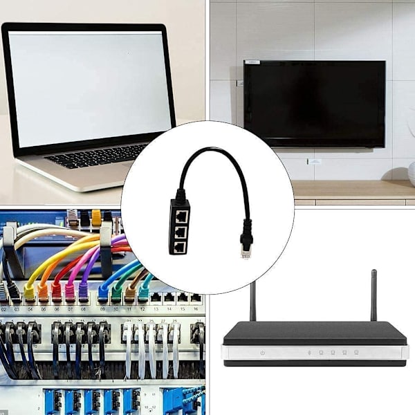 RJ45 Splitter Adapter Cable, RJ45 1 Male til 3 Female Jack Port LAN Ethernet Splitter Y Adapter Cable