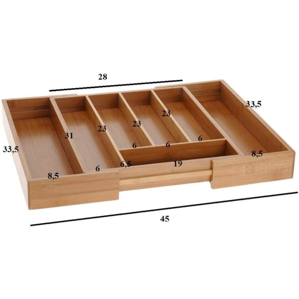 Expanderbar bestickbricka i bambu 33,5 x 28 cm-45 cm