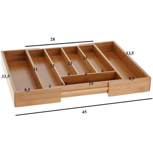 Udtrækkelig bestikbakke i bambus 33,5 x 28 cm-45 cm