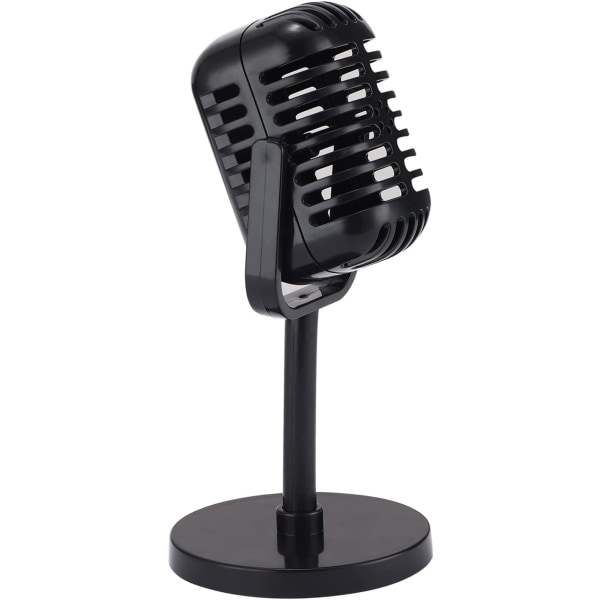 Classic Vintage Style Microphone Prop, Fake Vintage Microphone Prop Model with Stand, Black Antique Microphone Decoration