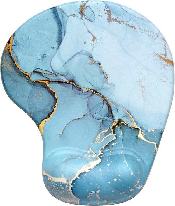 Ergonomisk musematte med håndleddsstøtte, gelmusematter med sklisikker PU-base, musematte i minneskum, søt musematte for bærbar PC, blå marmor Blue Marble
