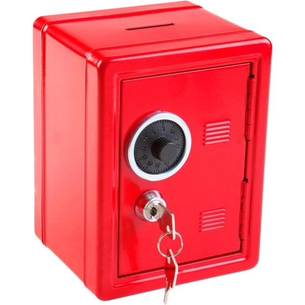 Economy safe, 120 x 100 x 160 mm, red, with key and mechanical combination lock