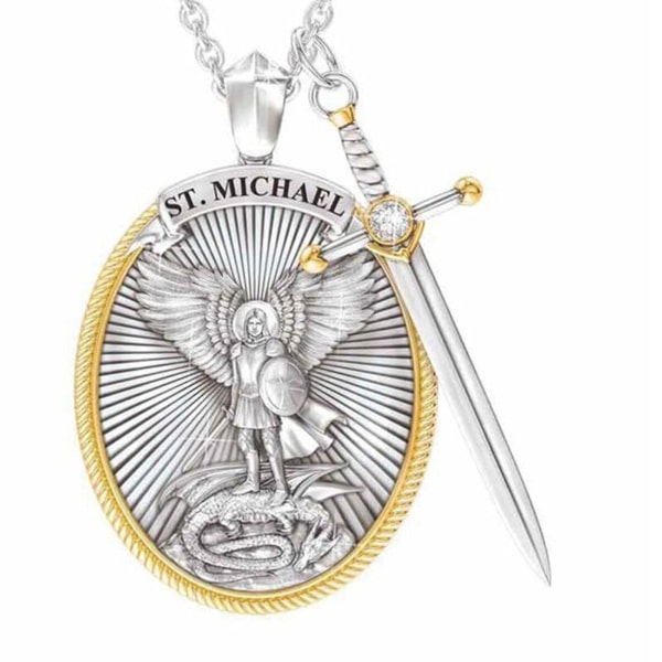 Ärkeängel St. Michael stålhänge | Amulet Saint Michael Smycken Present för män kvinnor