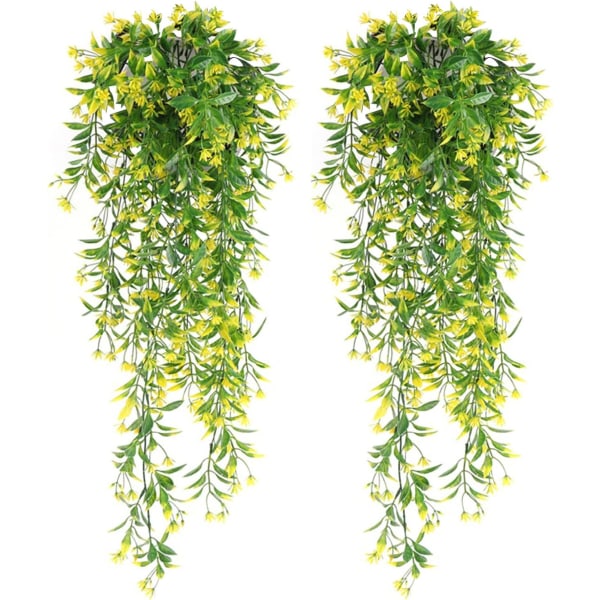 2PCS Artificial Garland Fake Flowers Wisteria Hanging Vine Plants for Garden Home Decoration(No Basket)