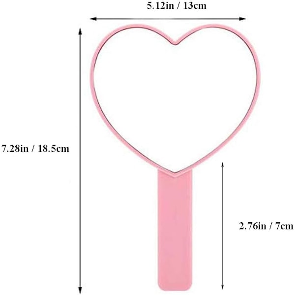 Hjerteformet håndholdt reisespeil, kosmetisk håndspeil med håndtak (rosa, 1 pakke)