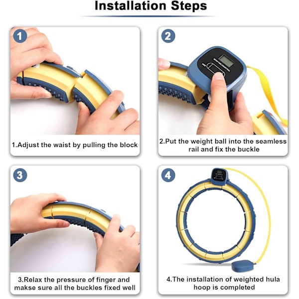 Vektet smart hula-hula-ring  Treningsmassasje 2 i 1 Ikke-fallende vektet treningsring med 16 avtakbare knuter Størrelse justerbar Blue