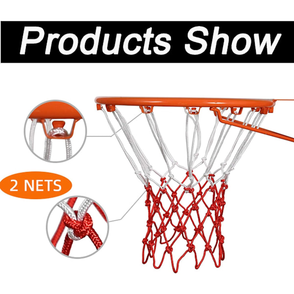Basketbollnät Heavy Duty Basketbollnät Ersättning Passar Standard Inomhus eller Utomhus Fälg, 2-Pack