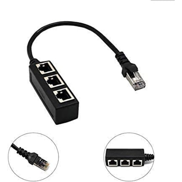 RJ45 Splitter Adapter Cable, RJ45 1 Male til 3 Female Jack Port LAN Ethernet Splitter Y Adapter Cable