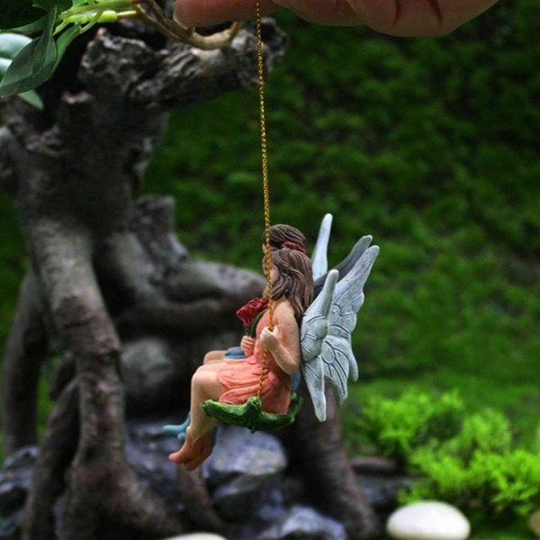 Romantisk fe par mini figurer sving hage landskap ornament harpiks statue