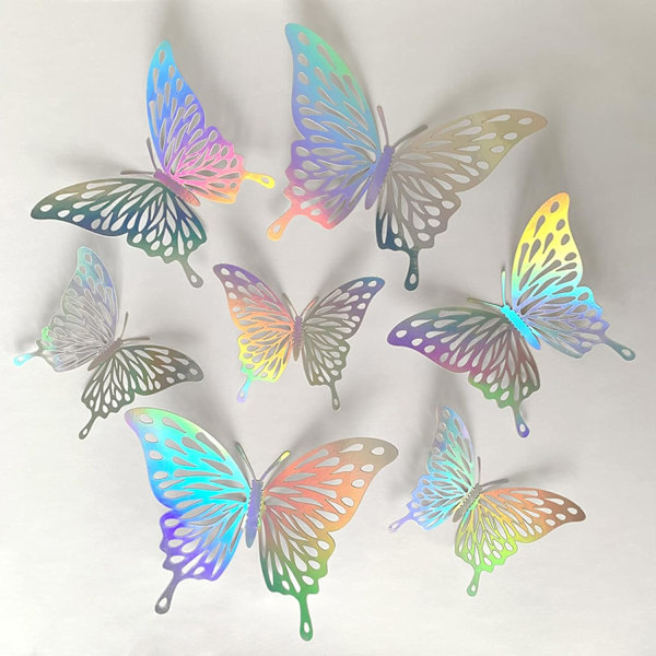 3D Butterfly Wall Decor, 24PCS Flyttbare Hule Butterfly Wall Stickers, Sølv Butterfly Wall Decals A style