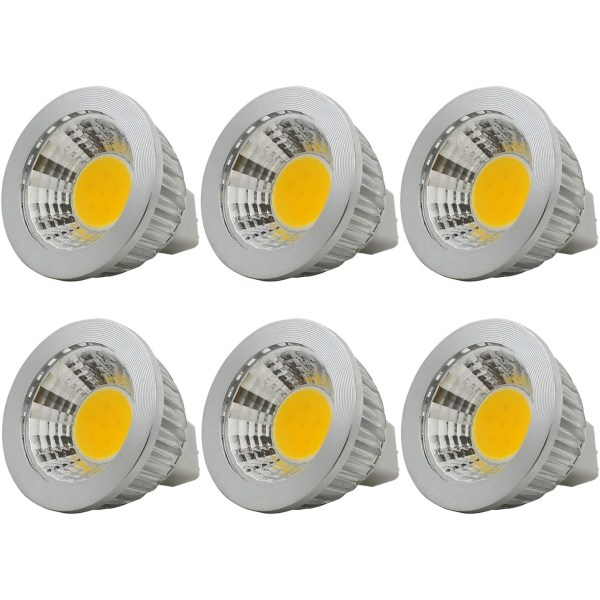 6 kpl, MR16/GU5.3 COB LED-lamppu, 3W / 210lm, DC 12V, lämmin valkoinen 2700K, vastaa 20W halogeenilamppua, ø50x52, 90° sädekulma