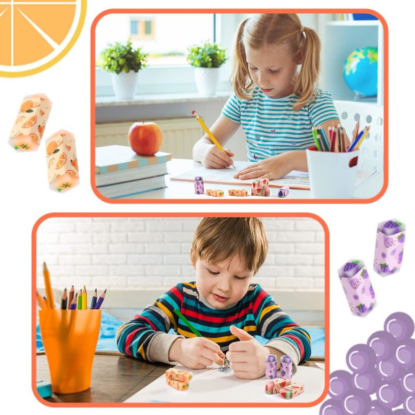 Söta fruktsuddgummi, 3-pack plast pennsuddgummi Gummi Långvariga suddgummi Set för barn
