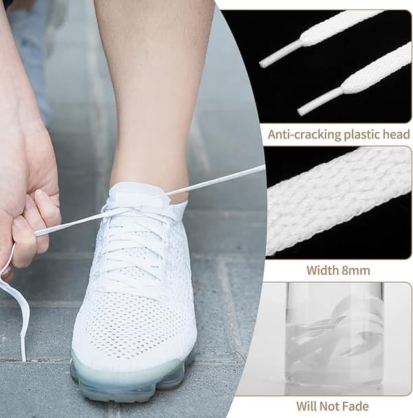 3 par hvide flade snørebånd, velegnet til sneakers osv. 100cm