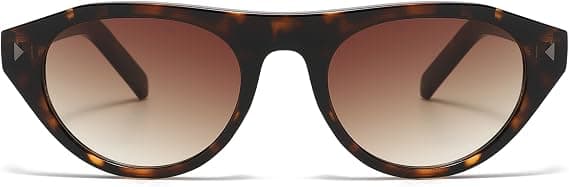 Ovale katteøje solbriller til kvinder, trendy små runde solbriller, retro vintage Cateye nuancer, leopardstel - gradient brun linse Leopard Frame - Gradient Brown Lens