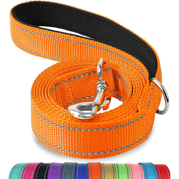 Reflekterande dubbelsidig hundkoppel med vadderat handtag, 1,2 m x 2 cm, orange
