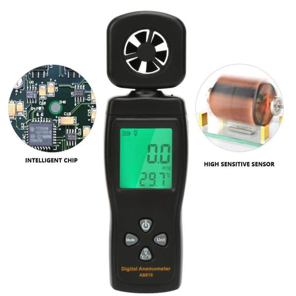 Vindhastighed Luftstrømsmåler, AS816 0,3-30 m/s Mini Digital Anemometer