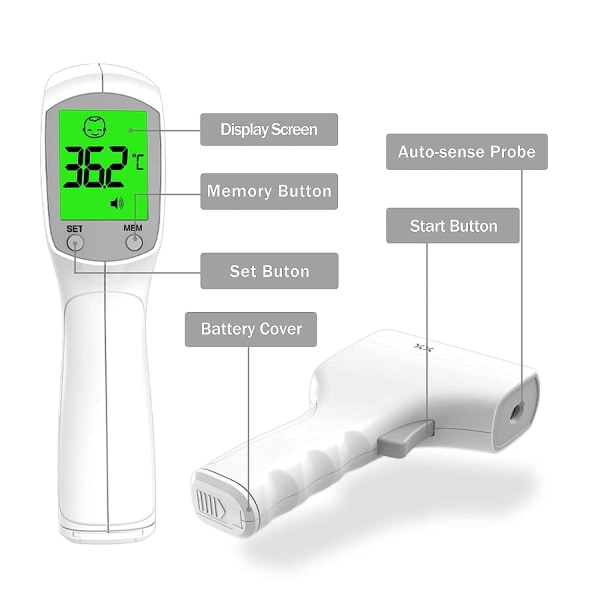 Digital termometer för vuxna barn, infraröd panntermometer, no touch temperaturkontroll med 3 lägen