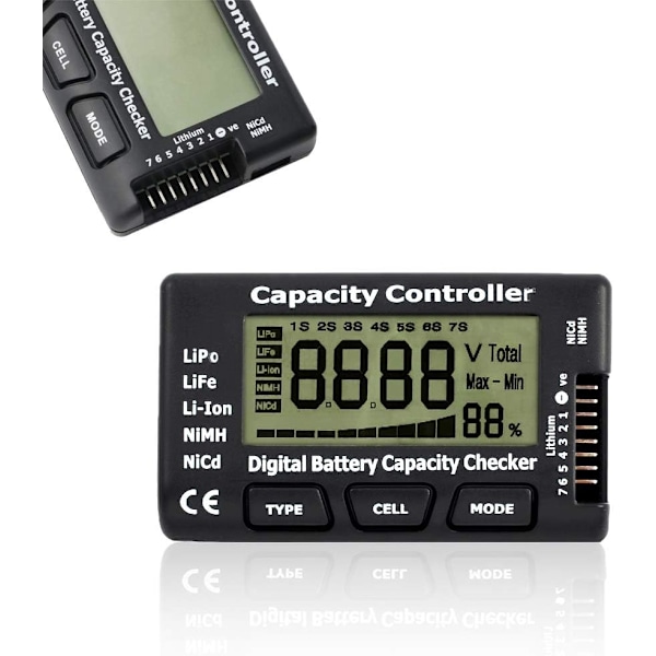 Digital batterikapacitetstester, batterikapacitetsspændingstester Checker Tester med LCD-display, til LiPo Life NiMH Li-ION