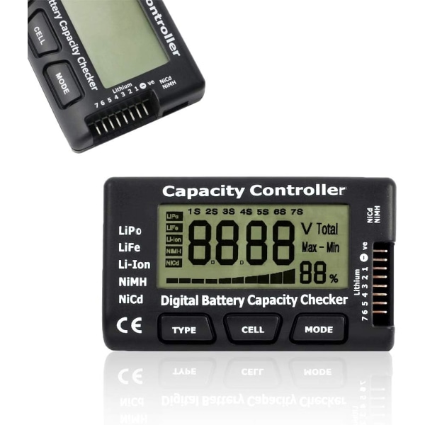 Digital batterikapasitetstester, batterikapasitet spenningstester tester tester med LCD-skjerm, for LiPo Life NiMH Li-ION