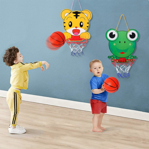 Miniatyr basketkorg för inomhusbruk, 2-pack, tecknad mini basketkorg, prylar, leksaker, inomhussporter, festboll, pojkar, flickor, 1-6 år