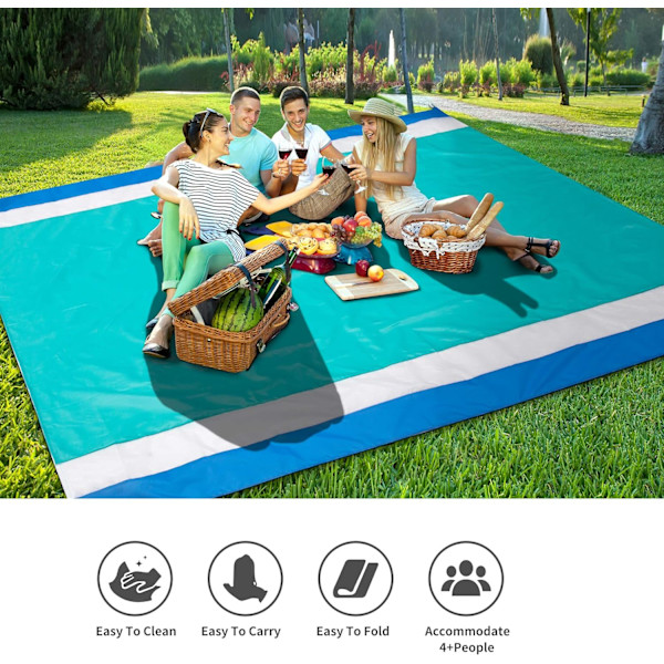 Strandfilt, Sand Resist Strandmatta 79\" X 82\" Lämplig för 1-3 Vuxna, Vattentät Lätt Picknickmatta Lake Blue 83"L x 79"W