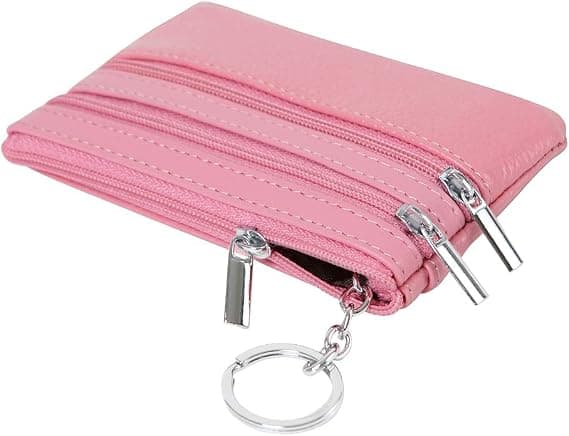 Ægte læderpung til kvinder med nøglering, pink pink