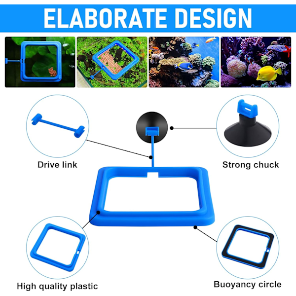2 stk Fiskefôringsring Matskål Akvariumfôrer Matbeholder for Guppy Betta Gullfisk Blå