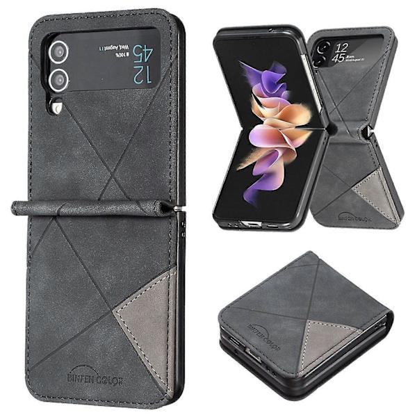 Geometrinen kuvio -kotelo, yhteensopiva Samsung Galaxy Z Flip 4:n kanssa, kova PC-kehys + PU-nahkainen iskunkestävä suojus