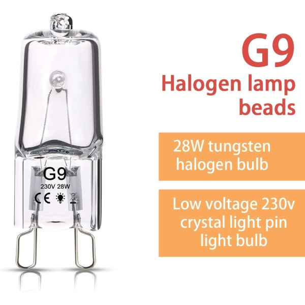 G9 halogenlampor, 5-pack 28W G9-lampor 230V 370Lm 2800K Varmvitt ljus för kök, vardagsrum och sovrum (paket med 5)