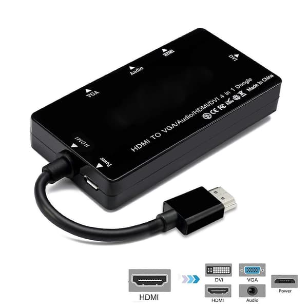 HDMI - VGA/Audio/HDMI/DVI 4-in-1 -sovitin – Musta