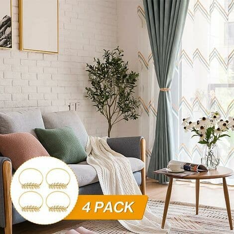 4-pack gardinbindningar i guld med elastisk stretch, modern stil, bladform, dekoration för hem, kontor och hotellfönster