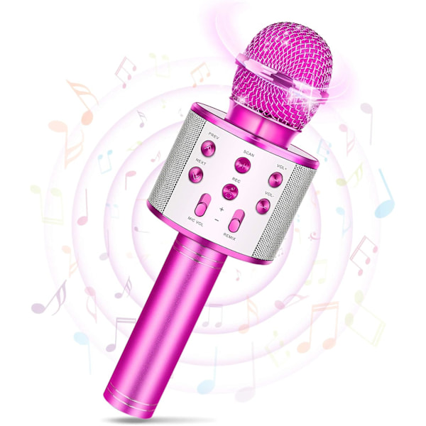Trådløs Bluetooth-mikrofon for barn, karaoke-mikrofon for Android/iPhone/iPad/Sony/PC - Beste gaver for 4-12 år gamle jenter/gutter (rosa)