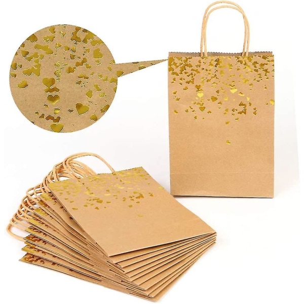 Gavepose, Kraftpapirpose med genanvendeligt håndtag til fødselsdag, bryllup, jul og festfejringer (20 stk.)