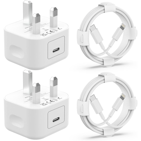 2-pack 20W iPhone Snabbladdare USB C Kontakt och Lång Laddningskabel 2m för iPhone 14 13 12 11 Pro/Pro Max/Plus/mini/X/XR