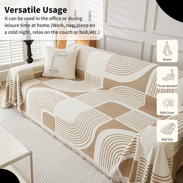 Boho Sofabetræk, Chenille Sofabetræk, 180 x 230 cm, Khaki, Vaskbart, Skridsikkert, med Kvast til 1-personers Sofa, Lænestol, Stol 180*230cm Khaki