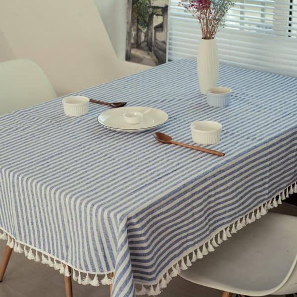 Duker Stripete Dusk Bordduk Rektangulær Duk Bomull Lin Bordtrekk Egnet (Blå/Hvite Striper, 90×90cm) 90*90