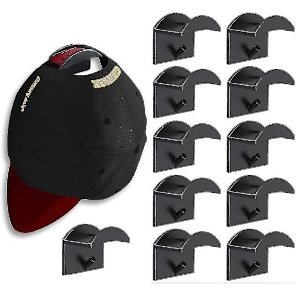 10 st hatt hängare arrangör - väggmonterad baseboll keps hållare, svart Black