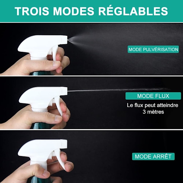 Tom sprayflaske, 500 ml plastsprayflaske med triggerpumpe, 3 tilstande spray & stråle & slukket