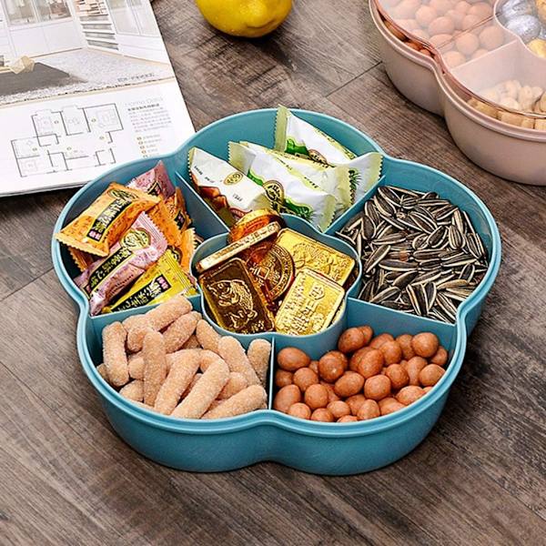 Snacksförvaringslåda, Blomformad Snackbricka Snacksförvaringslåda med lock Nötter Godis Torkad frukt Matförvaringslåda, Blå