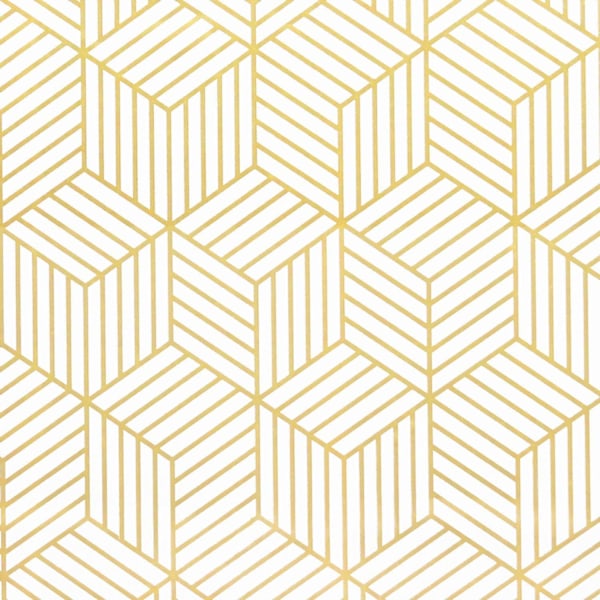 Kultaiset kuusikulmaiset geometriset raidat itseliimautuva tapetti Itseliimautuva huonekalutapetti Kulta Valkoinen 45x500cm Joululahjapaketti