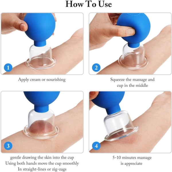 4-pack glas koppar redskap Glas silikon kopp massage Vakuum sugkoppar för kropp Ansikte Ben Arm tillbaka (blå)