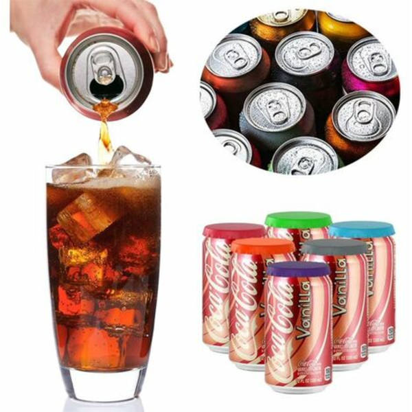 Soodapurkin kannet, 6 pakkausta uudelleenkäytettäviä silikonisooda-/juoma-/olutpurkin kansia (monivärisiä)
