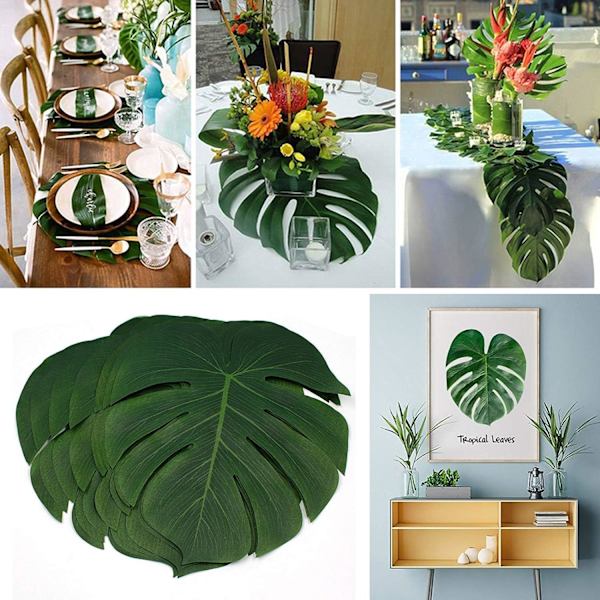 12 kpl 8 tuuman tekopalmunlehtiä Monstera-kasvin lehtiä Luau-koristeluun Safari-syntymäpäiväjuhlien koristeisiin