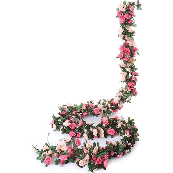 5 st 41 FT Konstgjorda Rosor Vin Blommor Växter Konstgjorda Blommor Hängande Ros Ivy för Hem Hotell Kontor Bröllopsfest (Rosa)