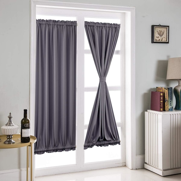 Franska Dörrgardiner Ren Färg Franska Dörrgardinspanel Mörkläggningsgardiner för Vardagsrum Sovrum Matrum, 2 Paneler, 64*183cm Blanco