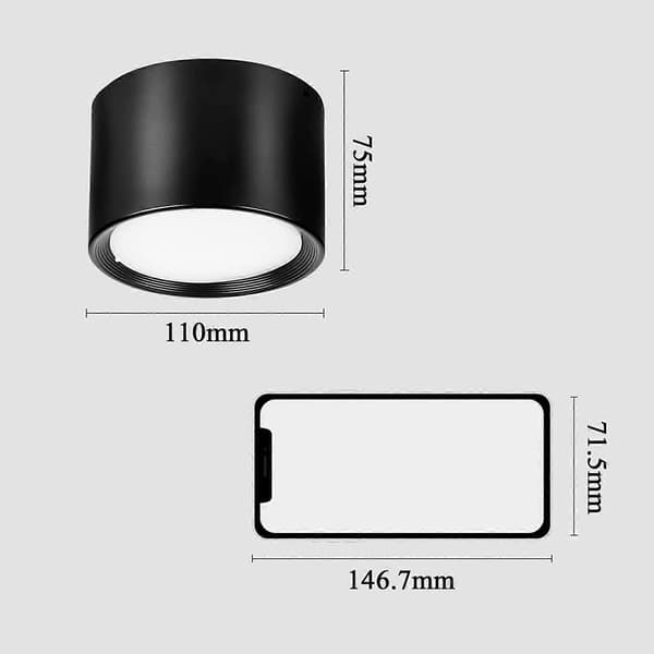 LED Loftspot Sort Varm Hvid 3000K 12W 140MM [Energiklasse E]