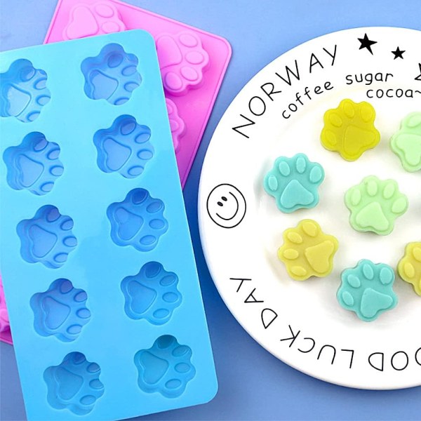 2-pack Paw Silikonformar, 10 Håligheter Choklad Paw Form Hund Silikonform Återanvändbar Valp Katt Paw Isbitformar DIY Bakverk Verktyg för Pudding